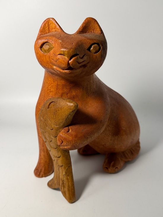 Other - Cat with Fish Wooden Carving